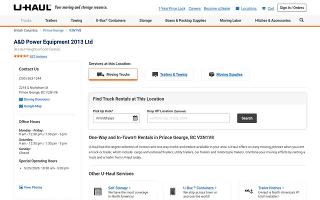 Screenshot of the A & D Power Equipment website