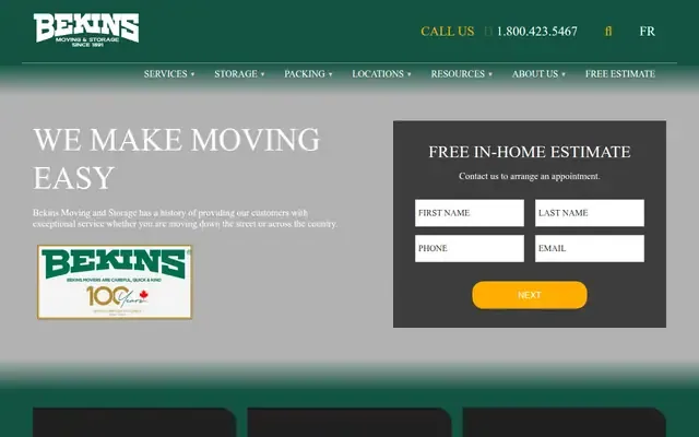 Bekins Moving and Storage website