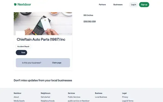 Chieftain Auto Parts website