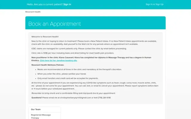 Christopher Banyay Registered Massage Therapy website