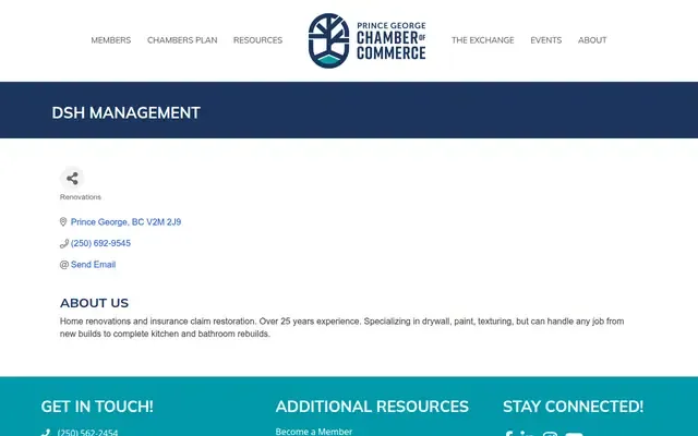 Screenshot of the DSH Management website