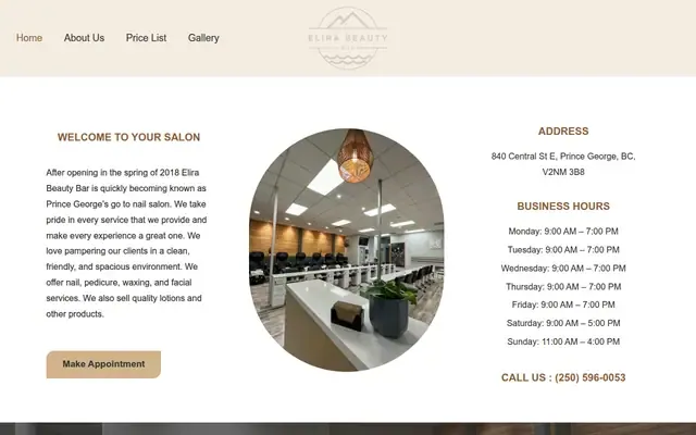 Elira Beauty Bar website