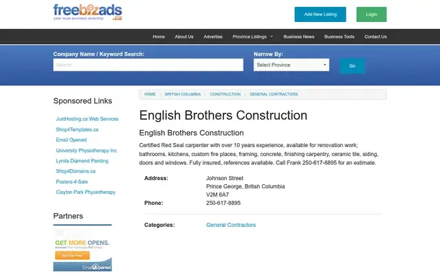 English Brothers Construction website