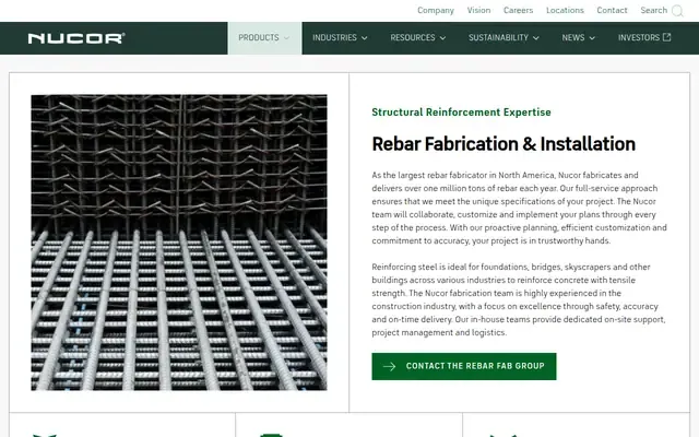 Screenshot of the Harris Rebar website