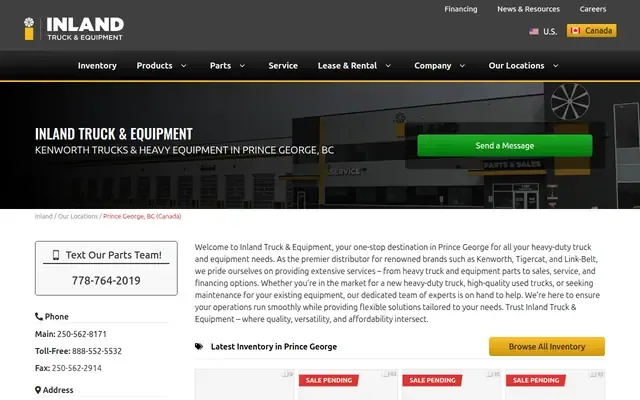 Inland Truck & Equipment website