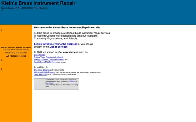Klein's Brass Instrument Repair website
