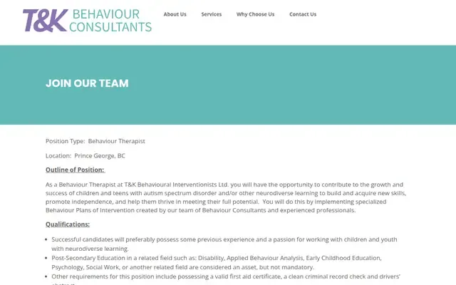 T & K Behavioural Interventionists website