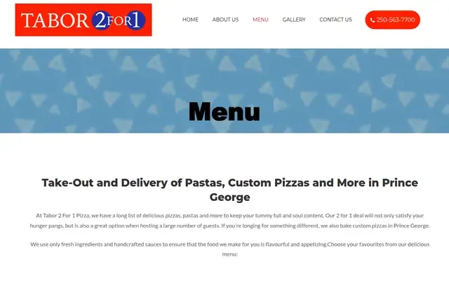 Tabor Pizza website
