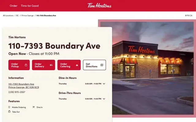 Tim Hortons website