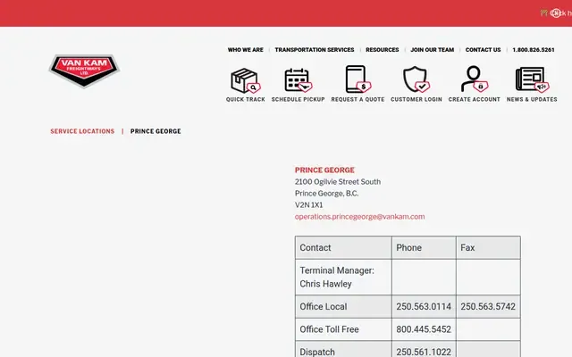 Van Kam Freightways website