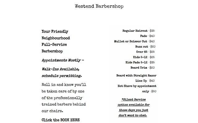 Westend Barbershop website
