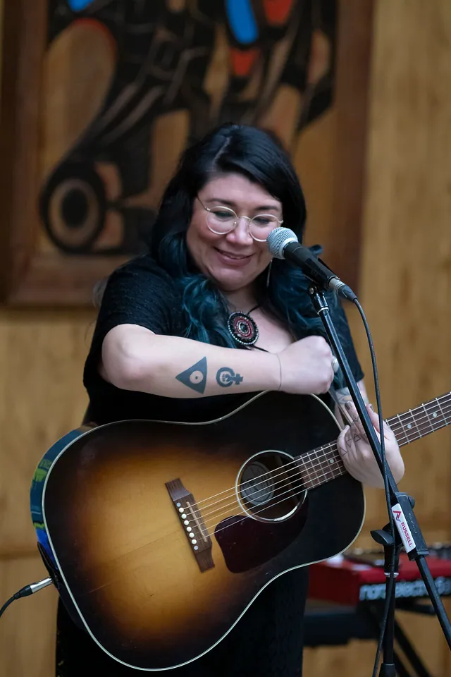 Musician Celeigh Cardinal performing on stage at the Coldsnap Music Festival in Prince George