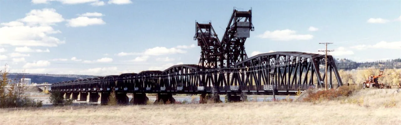 Panorama of the Grand Trunk Pacific railway bridge crossing the Fraser River