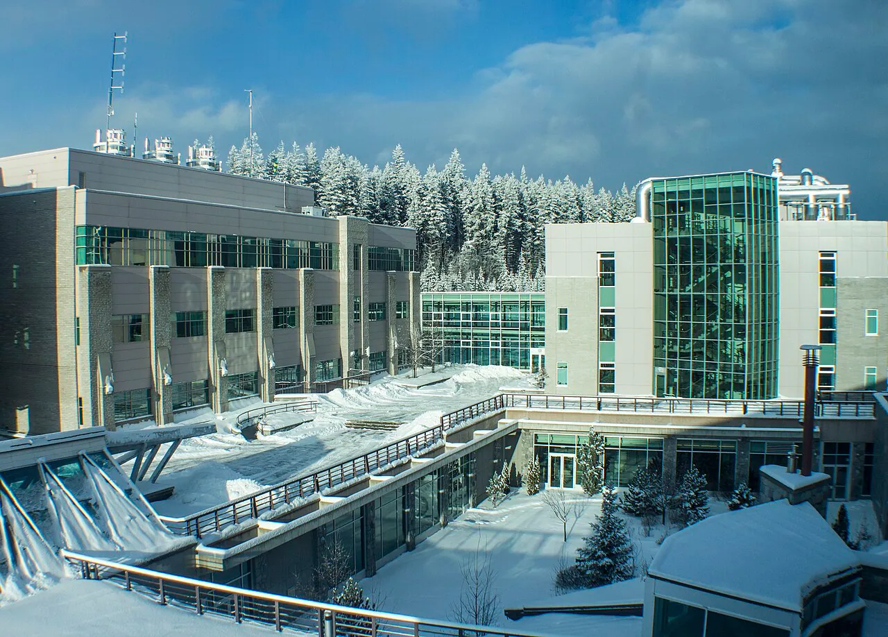 UNBC's hilltop campus buildings dusted with snow
