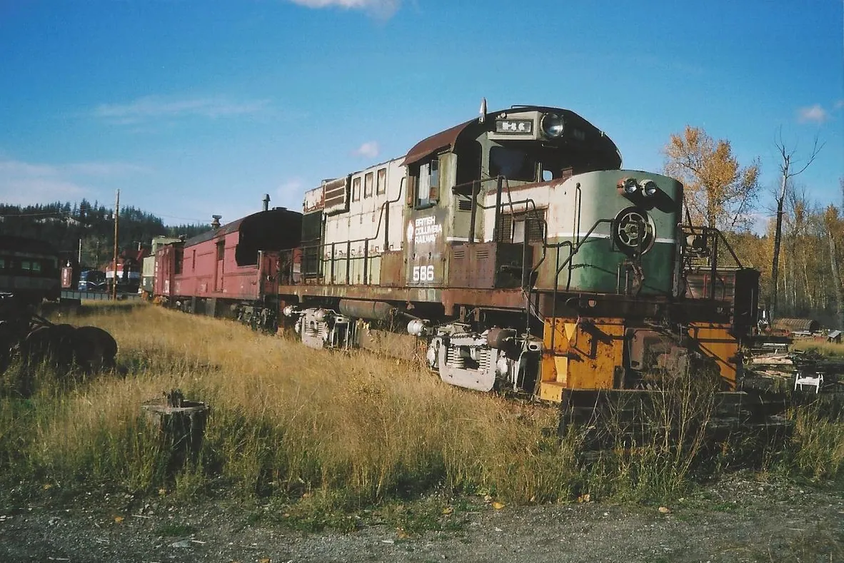 A vintage British Columbia Railway diesel locomotive on display at the Central BC Railway and Forestry Museum