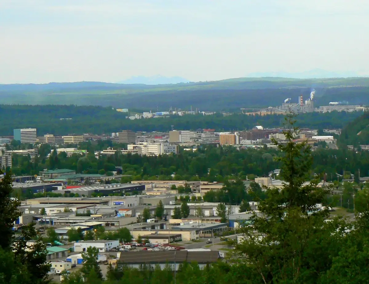 Prince George seen from University Hill looking east over the city toward the hills